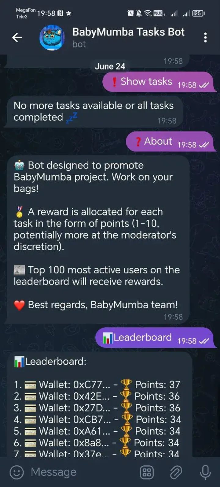 BabyMumba Tasks Bot — Screenshot 1