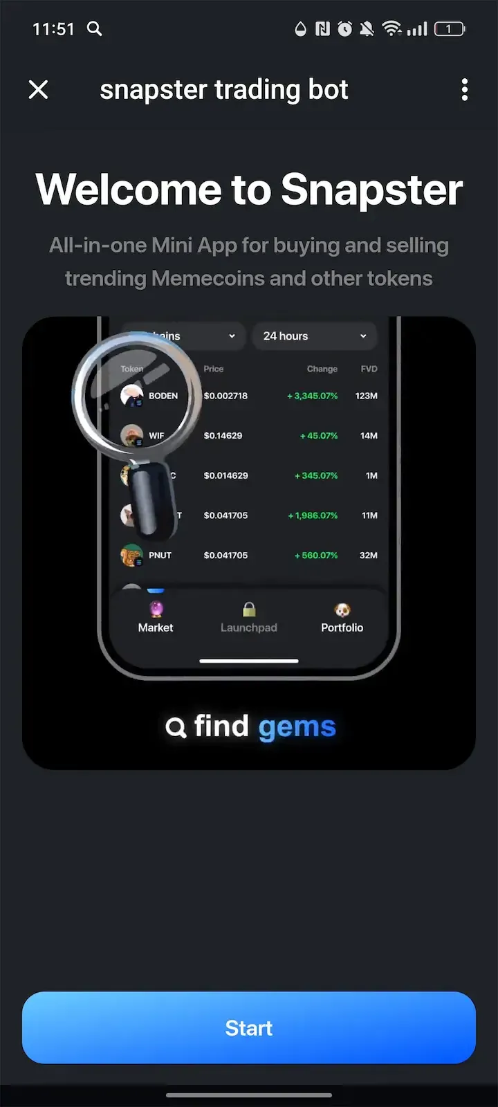 snapster trading bot — Screenshot 1