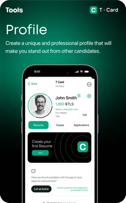 T - Card - Telegram Job Hunting App — Screenshot 1