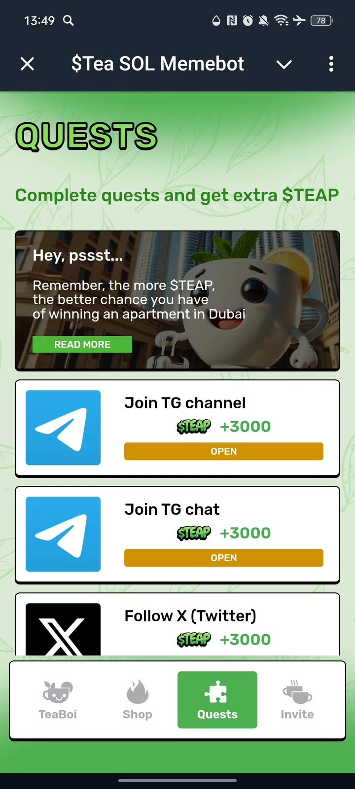 $Tea SOL Memebot — Screenshot 3