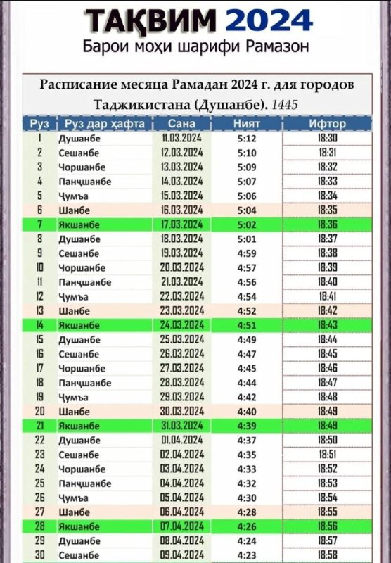 Таквим рамадан 2025 душанбе. Таквим рамадан 2025 душанбе