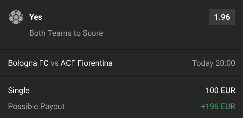 Both Teams to Score - Yes    1.96