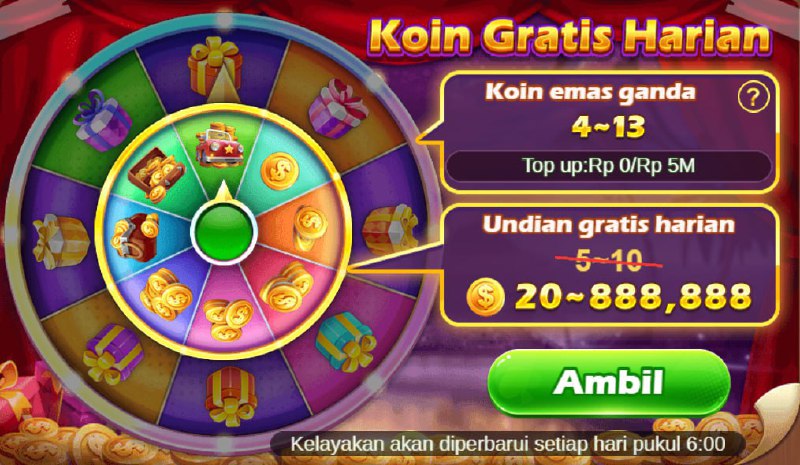 KOIN GRATIS HARIAN      Setiap hari Anda masuk, Anda akan mendapat putaran gr...