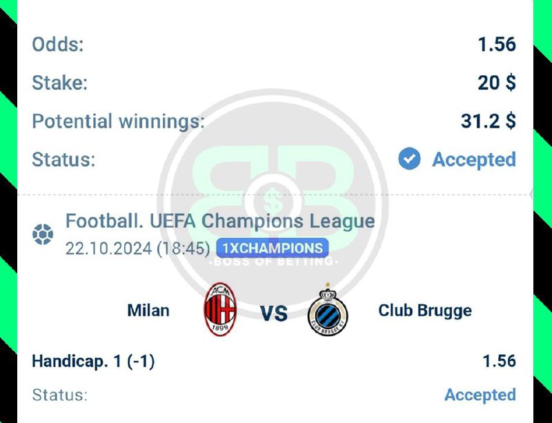 Milan vs Club Brugge  Handicap Milan -1
