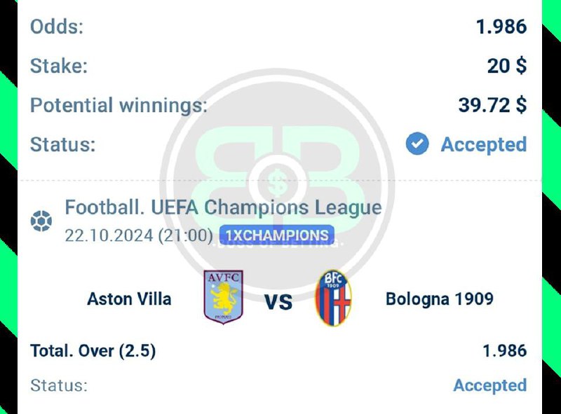 Aston Villa vs Bologna  Total over 2.5